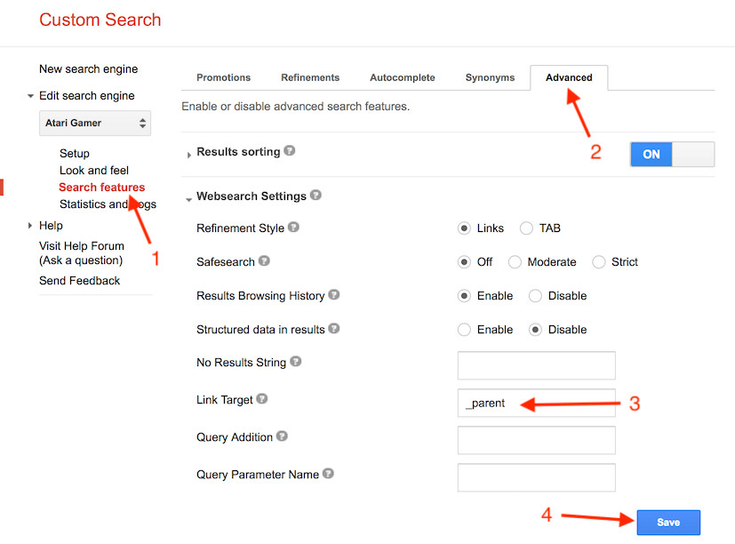 force google custom search to open